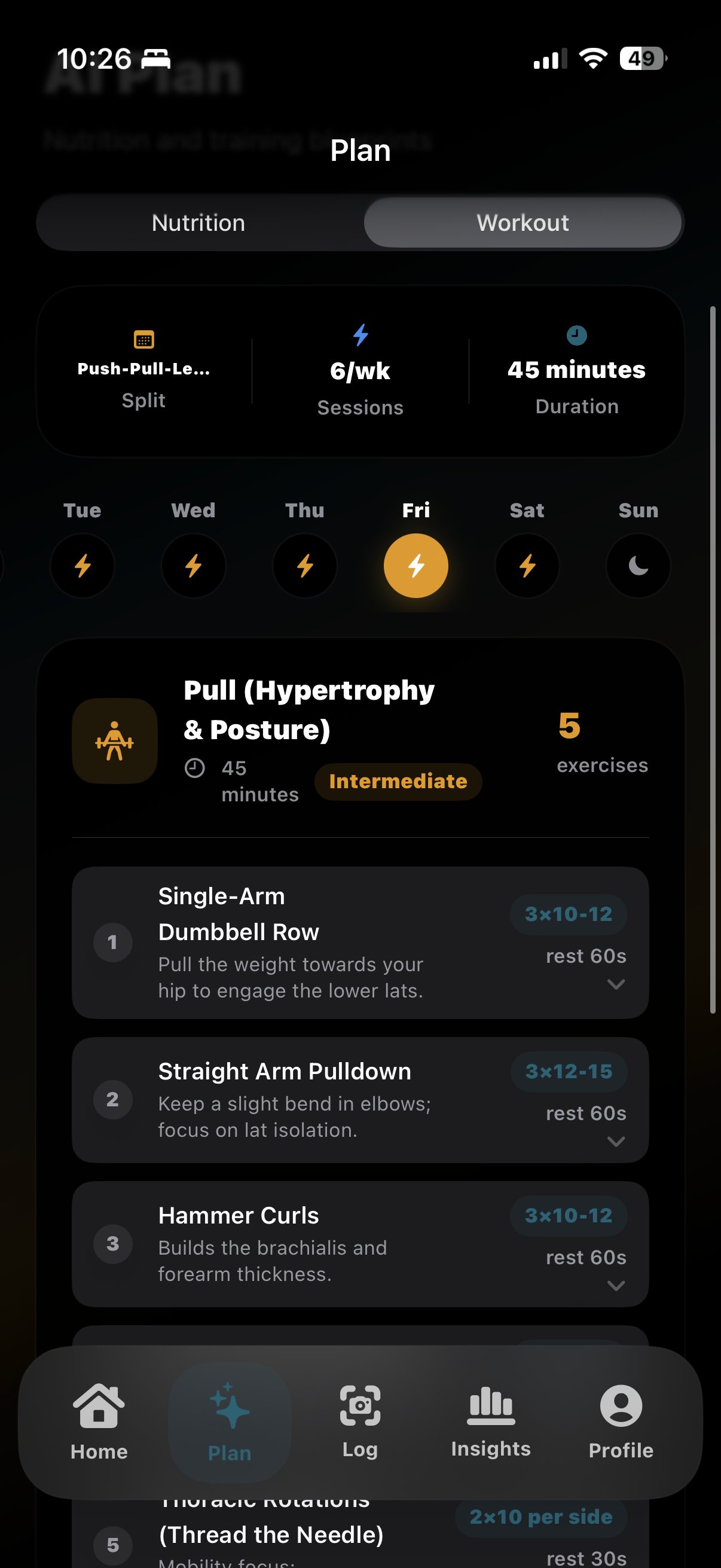 AI-generated workout split in Macrova