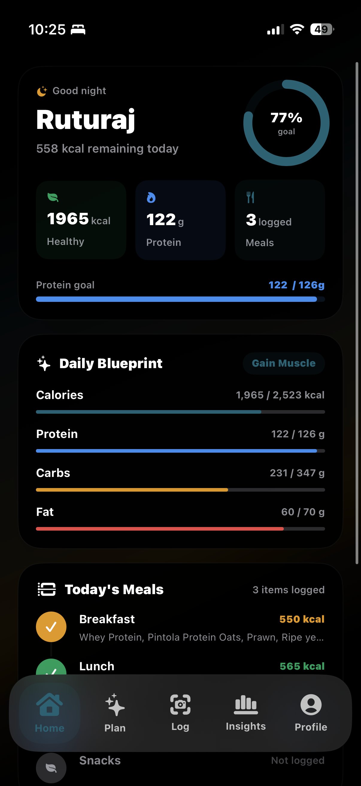 Daily calorie and macro targets in Macrova